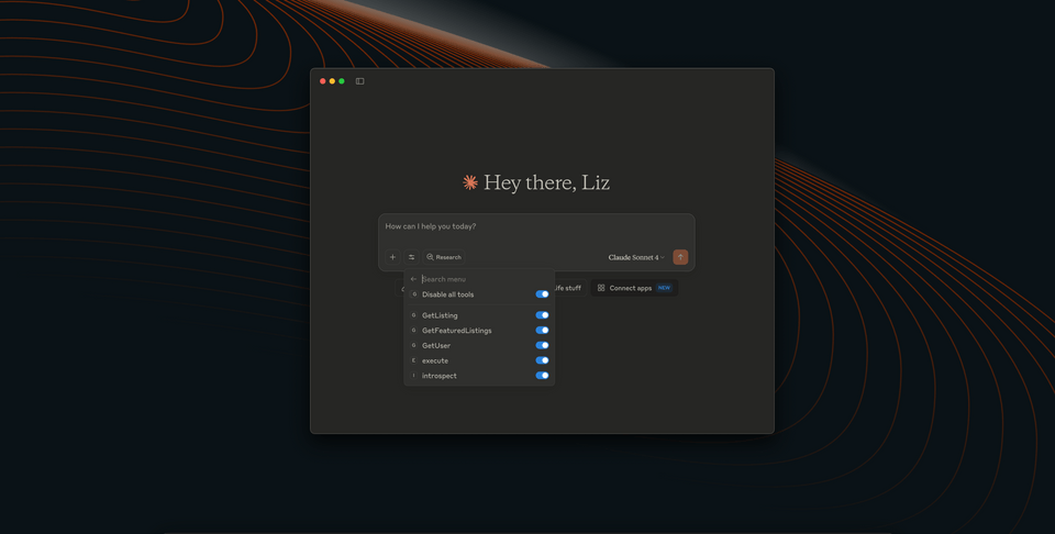 A screenshot of Claude, with two new tools added to the dropdown