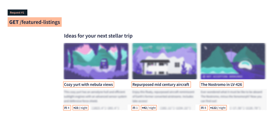 UI showing the first request to get featured listings