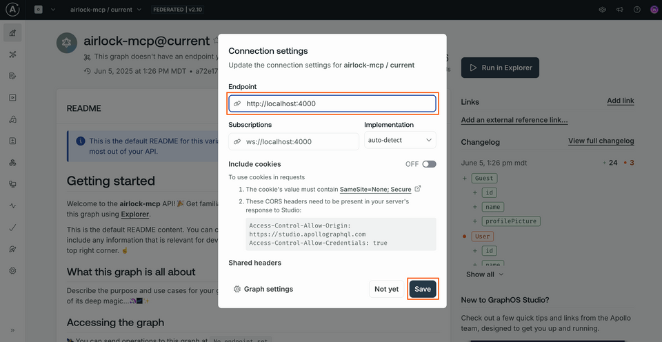 A screenshot of the Connection Settings modal, highlighting the value we've set