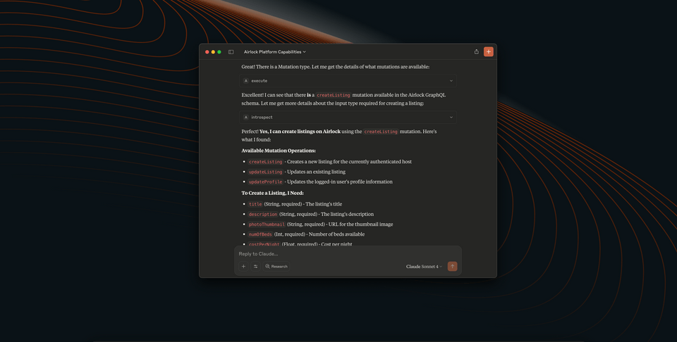 A screenshot of Claude listing out the different actions it can perform on Airlock