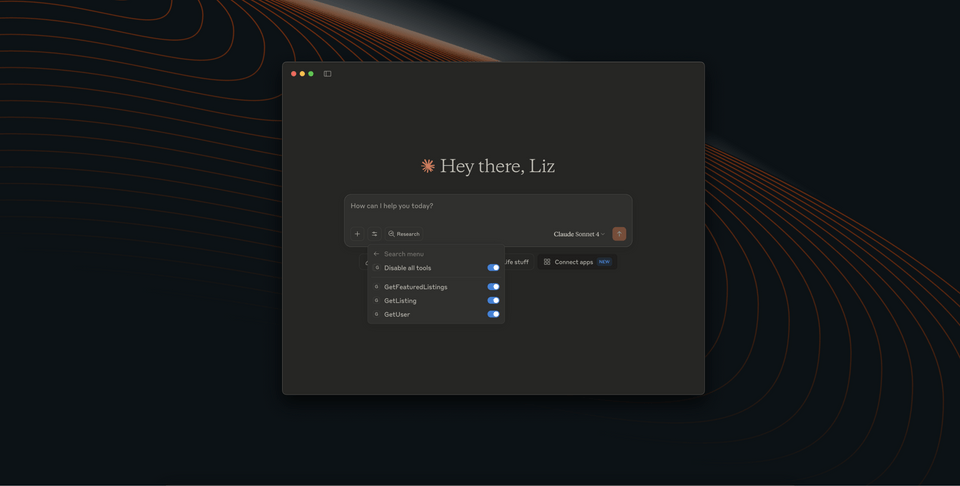 A screenshot of Claude showing the three tools