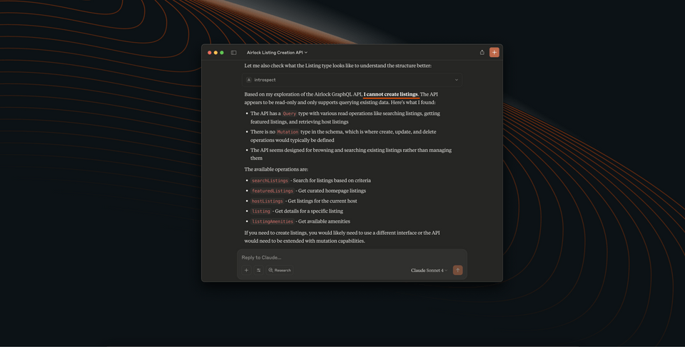 A screenshot of Claude confirming that it cannot create new listings